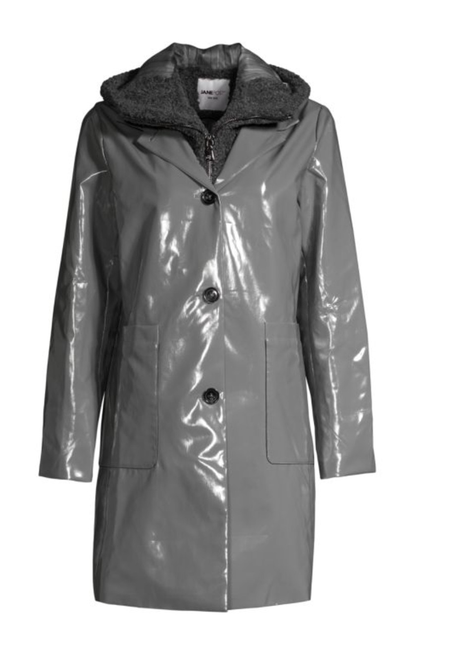 NWT Jane Post Raincoat Slicker Gray removable Faux Fur Vest XS